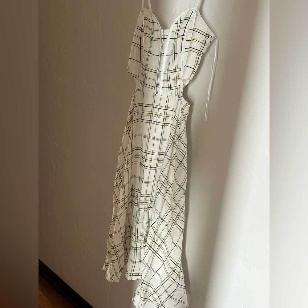 J.O.A. Asymmetrical Dress in White and Green Plaid